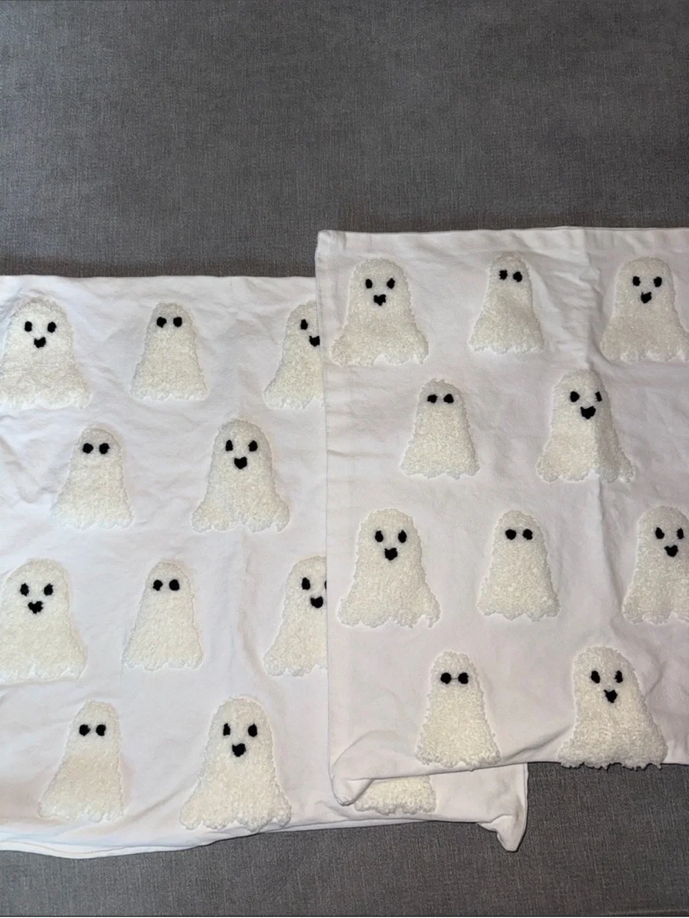 White Ghost Appliqué Pillow Covers 16x16 - Set of 2